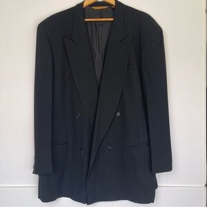 Men’s Classic Donna Karan Black Double-Breasted Blazer with Peaked Lapels